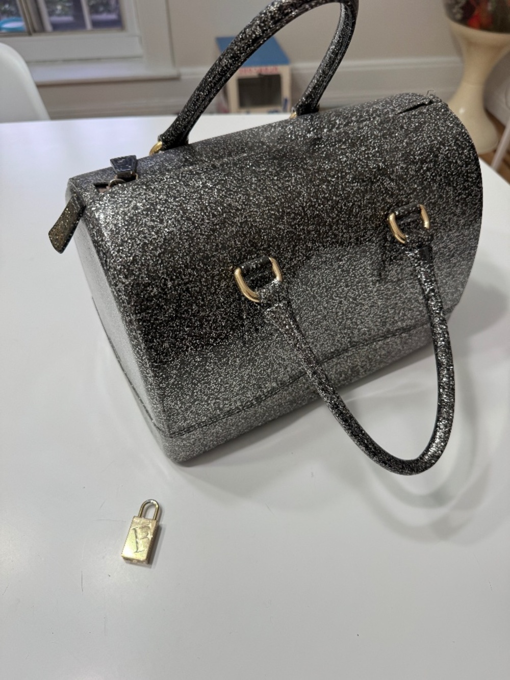 Furla Candy Bag in silver glitter